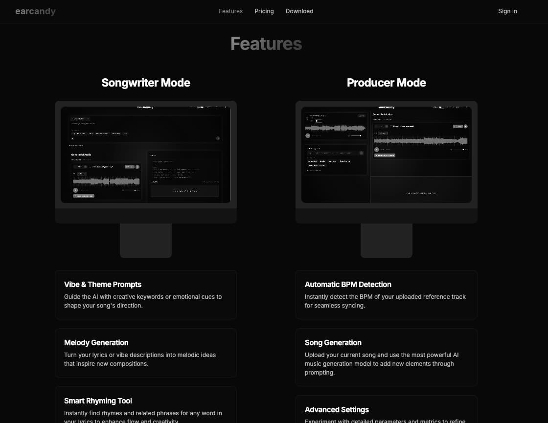 earcandy landing page preview